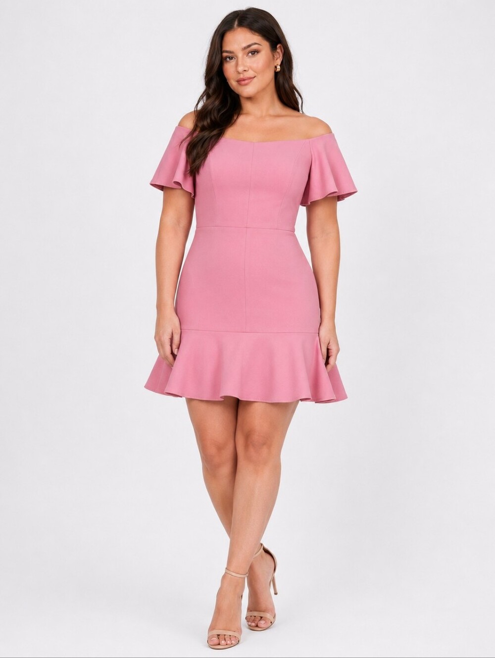Valentino Pink Off Shoulder Flounce Hem Mini Dress Size 10